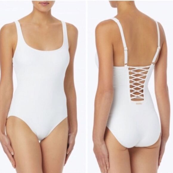 Michael Kors White Women's Back Lace Up One Piece Swimsuit Size 8 - Picture 1 of 15